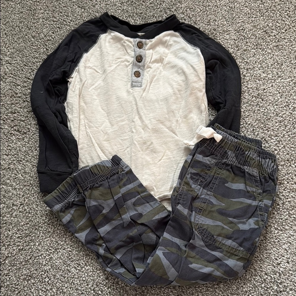 Carter's Black and White Top with Camo Pants Set